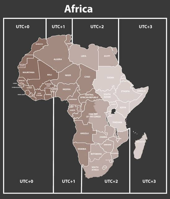 Mapa de zonas horarias de África