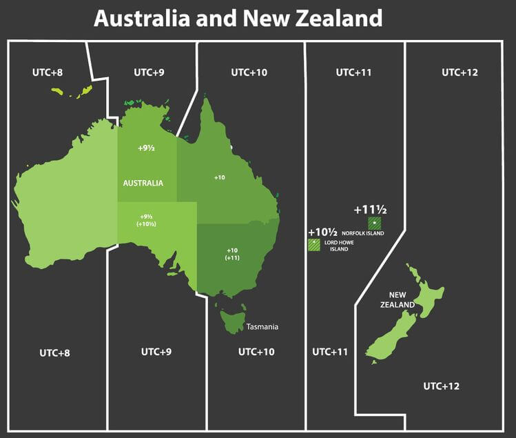 Mapa de zonas horarias de Oceanía